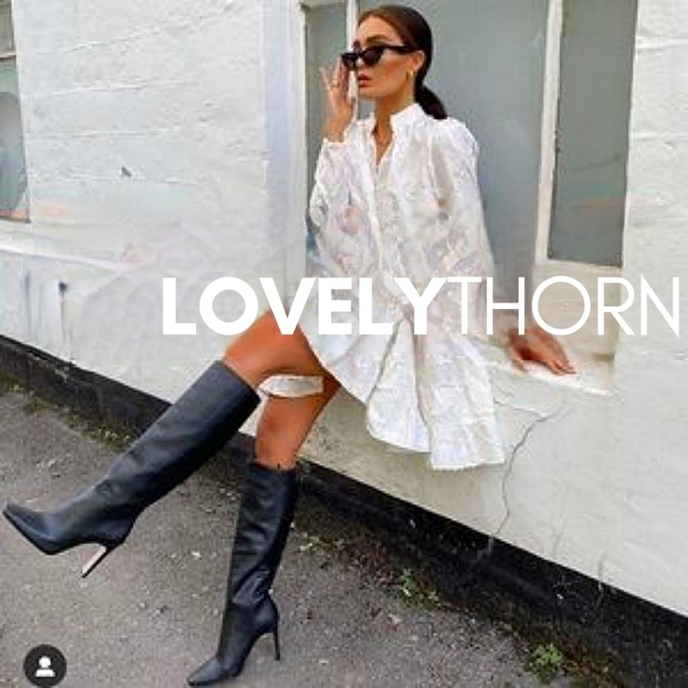 H&M // ltd ed blogger fave jacquard weave puff sleeve flare mini rocky barnes - Picture 12 of 16